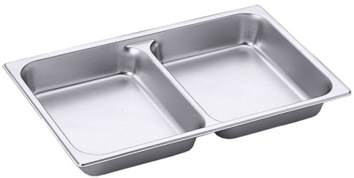 GN 1/1 Abteilbehälter aus Edelstahl, matt, schwere Qualität, unterteilt in zwei Abteile, ideal z.B. für Chafing Dish Tiefe: 6,5