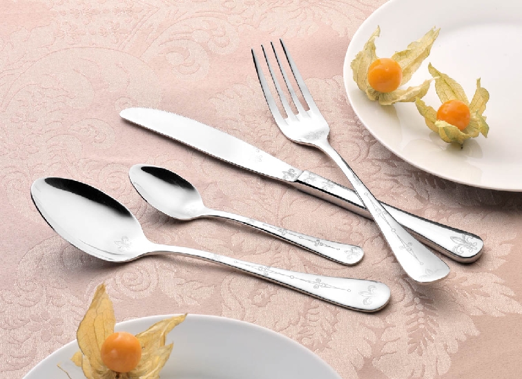 24-tlg. Besteck SYLVIA 18/8, poliert, mit Laserdesign LILIE im Geschenkkarton mit Fenster