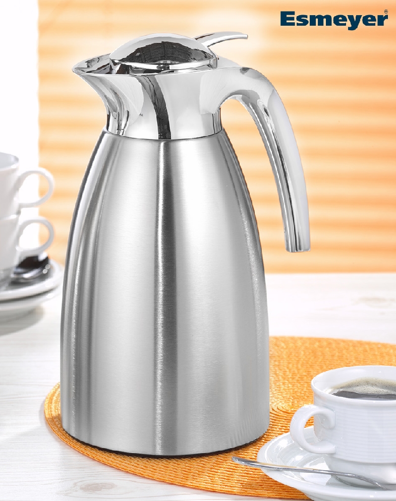 Helios Isolierkanne SPOTLIGHT, Inhalt: 1,0 Liter, Stahlmantel matt, Vakuum-Stabilglas-Einsatz, Einhandbedienung,