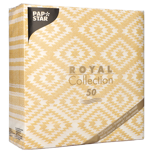50 Servietten "ROYAL Collection" 1/4-Falz 40 cm x 40 cm safran "Ethnic Look" von PAPSTAR
