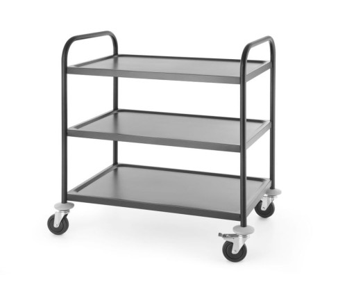 Servierwagen mit 3 Böden, aus Edelstahl, schwarz, 900x590x930 mm