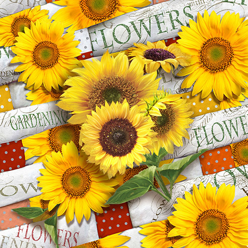 20 Servietten, 3-lagig 1/4-Falz 33 cm x 33 cm "Sunflower Field" von PAPSTAR