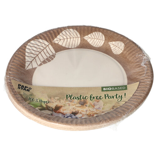 PAPSTAR 10 Teller, Pappe rund Ø 23 cm natur "Graphic Leaves"