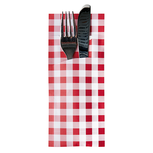 520 Bestecktaschen 20 cm x 8,5 cm rot "Vichy Karo" inkl. weißer Serviette 33 x 33 cm 2-lag. von PAPSTAR