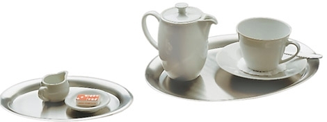 Serviertablett -KAFFEEHAUS- 20 x 14,5 cm, H: 0,5 cm 18/8 Edelstahl, mattiert für Zucker und Sahne spülmaschinengeeignet