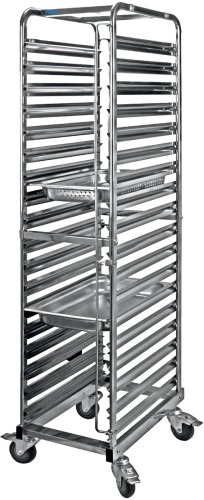 SARO Regalwagen für 1/1 GN-Behälter Modell LIAM - Material: Chromnickelstahl - Für max. 18 x 1/1 GN-Behälter - Tablettschienen mit