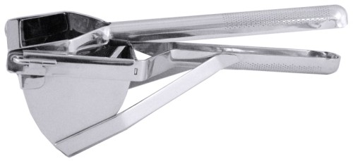 Kartoffelpresse aus Edelstahl 18/10, mit 2,5 mm-Lochung, kreuzgerändelter griffiger Hebel, extra schwere Ausführung mit zusätzlichen