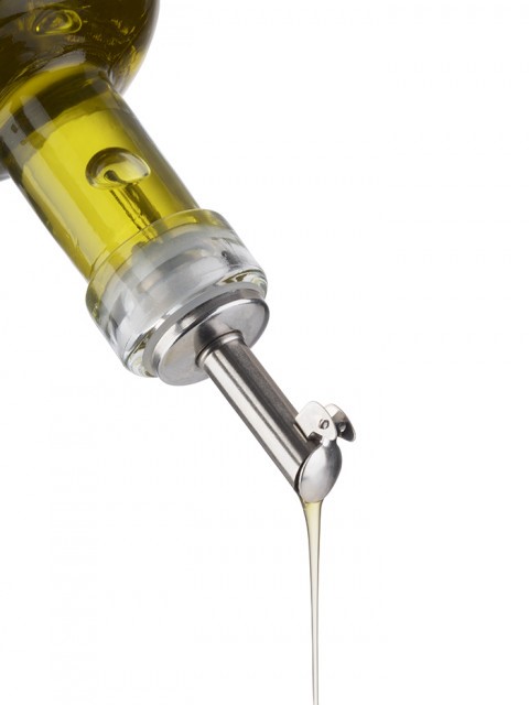 APS Essig- & Ölflasche, Ø 7 cm, H: 22 cm, 350 ml, Behälter aus Glas, Ausgießer mit Deckel aus, Edelstahl, Silkon, -OLD FASHIONED-