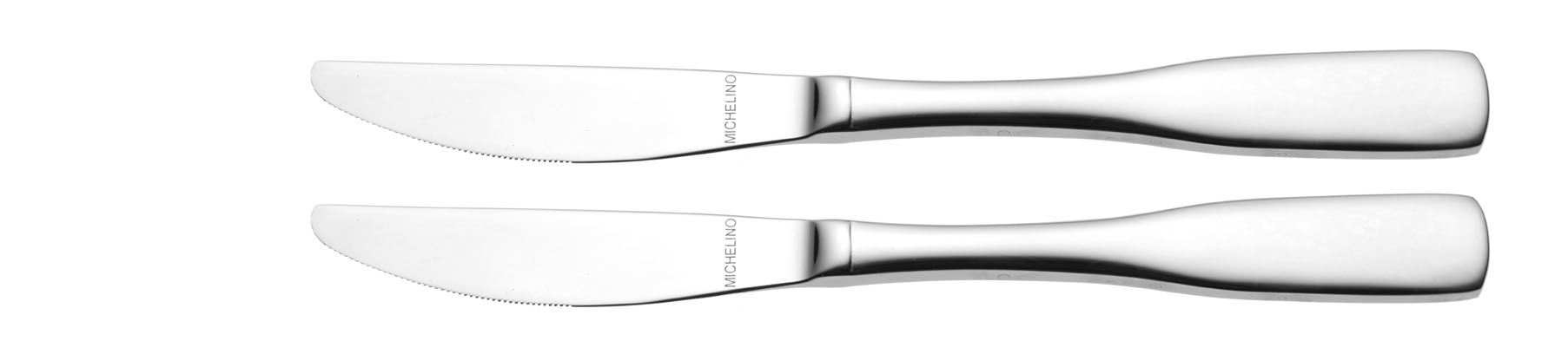 2-er Set Menümesser Modell Michelangelo SPATEN, Monoblock-Messer, je 95 g. Mit Wellenschliff. Made in Germany. Aus hochglanzpoliertem Edelstahl.