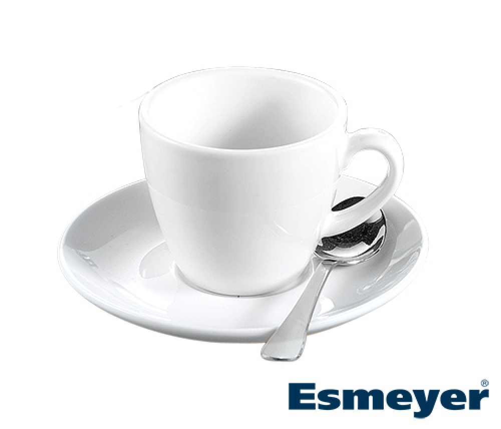 Espresso-Tasse - Inhalt 0,10 ltr - mit Untertasse - Form BISTRO - UNI WEISS - Henkelform rund, Höhe 5,8 cm