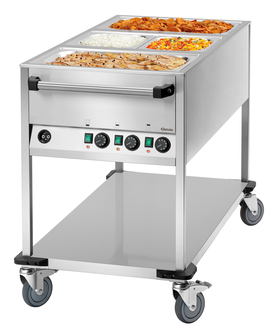 Bartscher Speisenausgabewagen WB3110 | Frequenz:50-60 Hz | Maße: 65,5 x 130 x 91,0 cm. Gewicht: 54kg