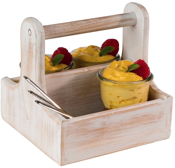 Table Caddy -VINTAGE- 15,5 x 15,5 cm, H: 15 cm Holz, weiß mit Tragegriff unterteilt in 2 Fächer Fachgröße je 13,5 x 6 cm