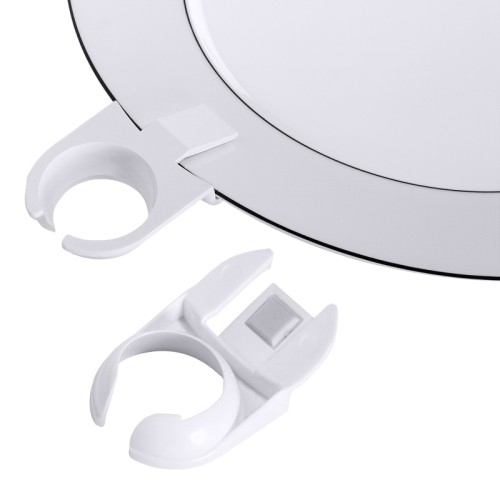 Gläserhalter/Tellerclip aus weißem ABS-Kunststoff, zum Feststecken von Sektflöten an den Tellerrand, kleine Kautschuk-Stopper