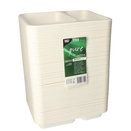 125 Siegelschalen, Zuckerrohr 2-geteilt 850 ml 3 cm x 17,5 cm x 22,5 cm weiss von PAPSTAR