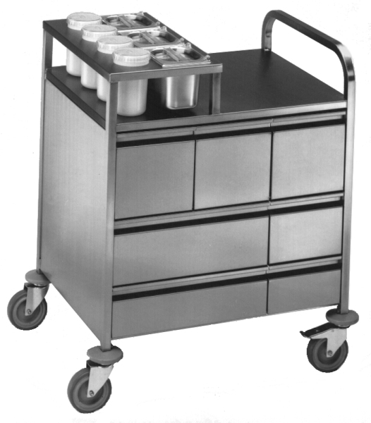 BLANCO Gewürzwagen a. rostfreiem Edelstahl mit Kunststoffrollen, 4 Lenkrollen Ø 125 mm, davon 2 mit Feststeller, geschlossene a.führung, inkl.