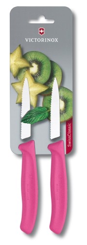 Victorinox Gemüsemesser SwissClassic, Wellen. pink, 2 Stück auf Blister, 8 cm
