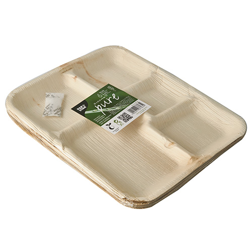 6 Teller, Palmblatt "pure" 5-geteilt 27 cm x 21,5 cm x 2 cm von PAPSTAR