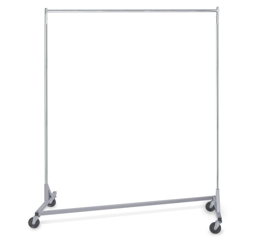 Industrie-Rollständer in Z-Form mit grauem Fuß, aus stabilem runden Stahlrohr. Maß: 185 cm x 160 cm x 61 cm (HxxBxT)