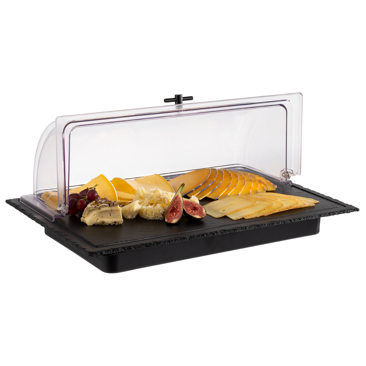 Kühlbox -SLATE-, 58 x 38 cm, H: 6,5 cm, Set bestehend aus: - Basis, Polystyrol, schwarz, -@ Naturschieferplatte, - 1 Kühlakku,