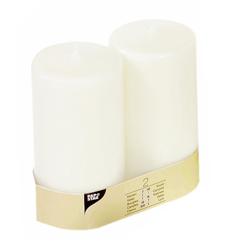 2 Stumpenkerzen Ø 80 mm · 150 mm weiss mit Flachkopf von PAPSTAR