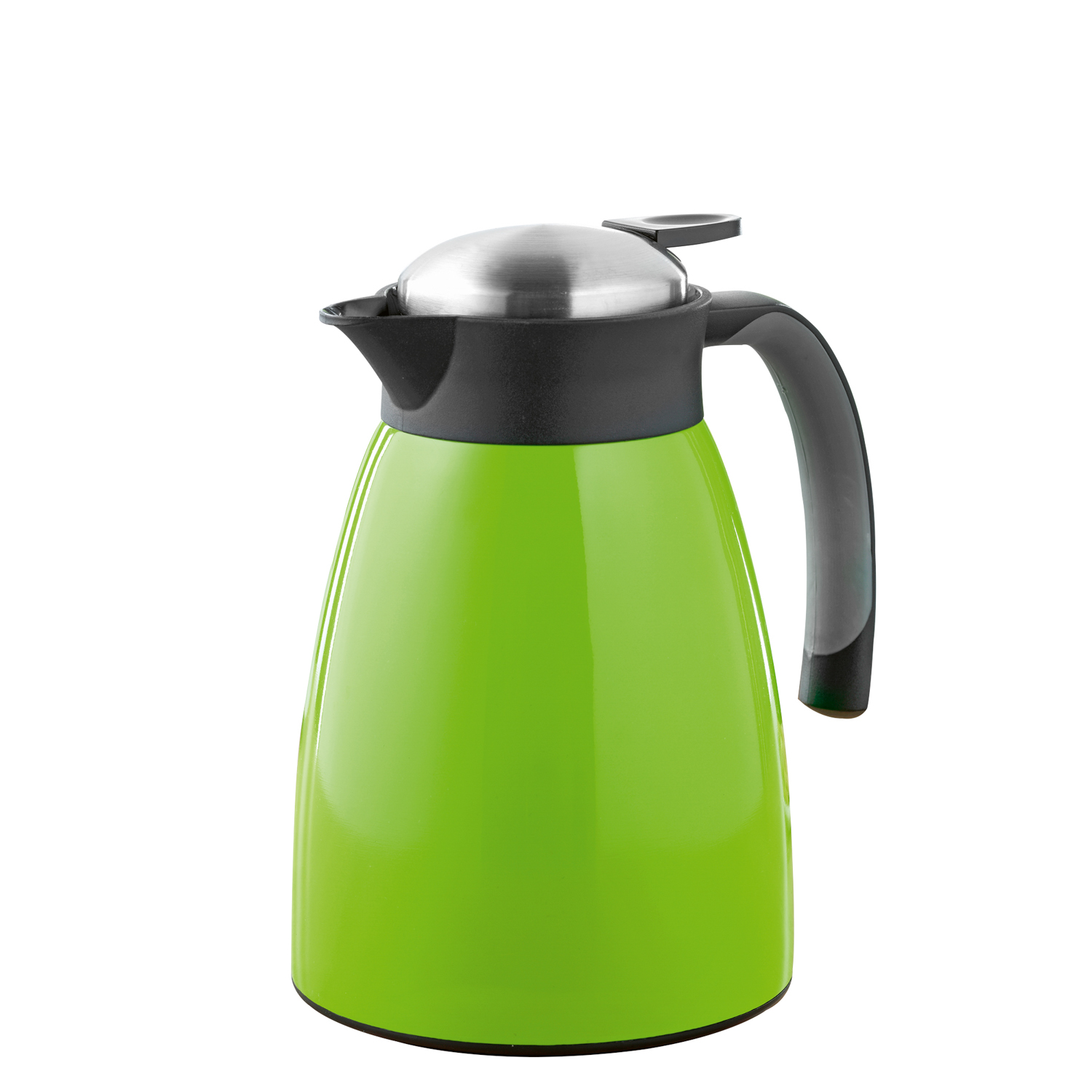 Isolierkanne GLACE, Inhalt: 1 Liter, doppelwandiger Edelstahl, grün lackiert, Höhe: 20,8 cm, Durchmesser: 13,5 cm.