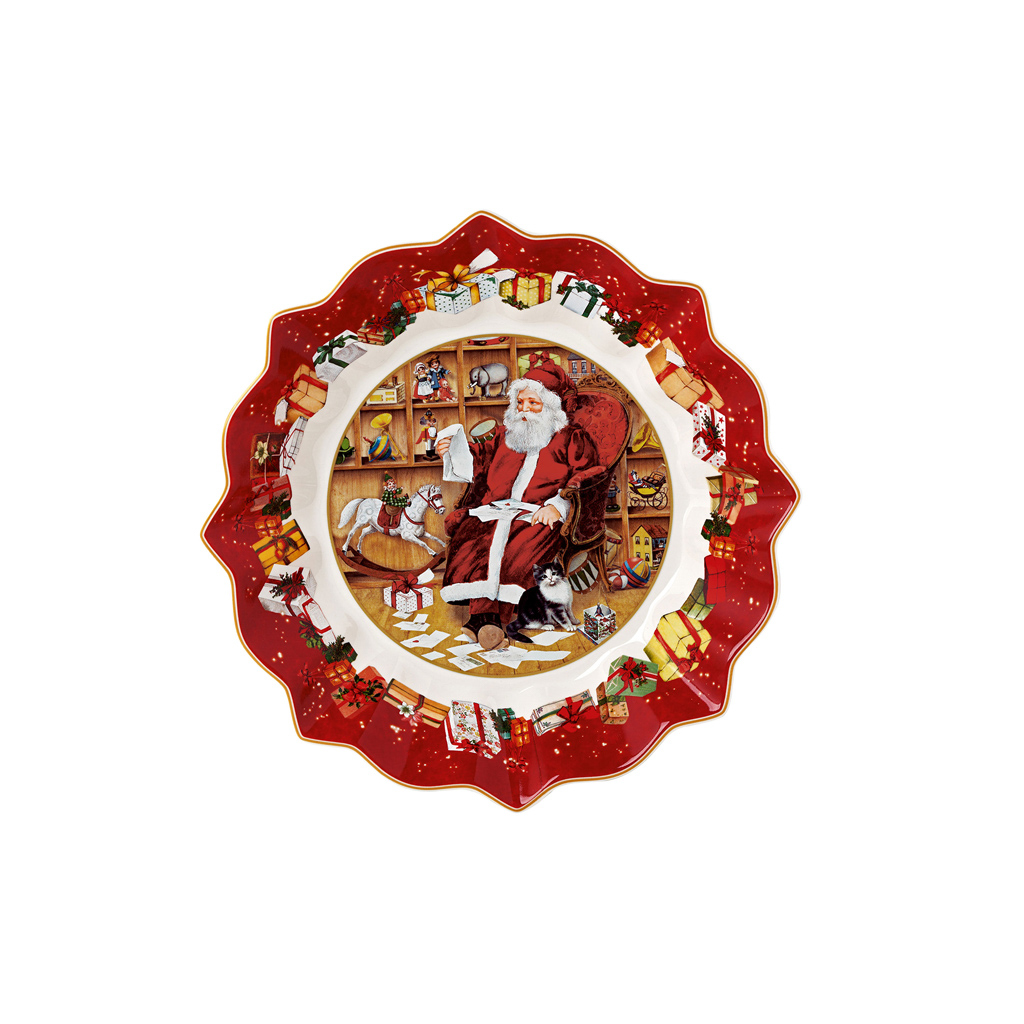 Villeroy und Boch Schale auf Fuß, Santa liest Wunschzettel - Maße: 25 x 25 x 12,3 cm / Ser.: Toy's Fantasy