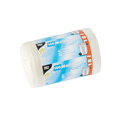 100 Müllbeutel, HDPE 18 l 52 cm x 46 cm weiss von PAPSTAR