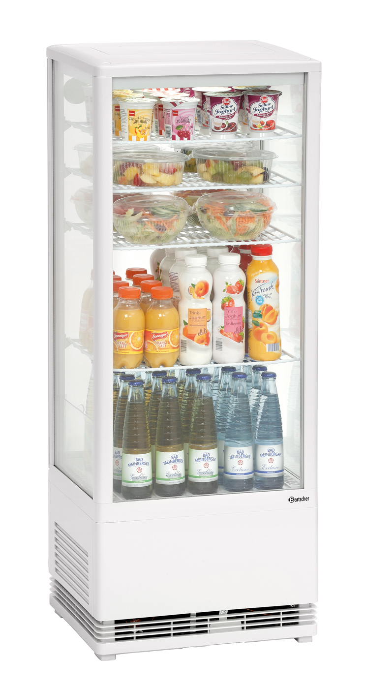 Bartscher Mini-Kühlvitrine 98L | Art derVerglasung: Doppel-Verglasung | Maße: 43,5 x 38,5x 110,5 cm. Gewicht: 37,5 kg