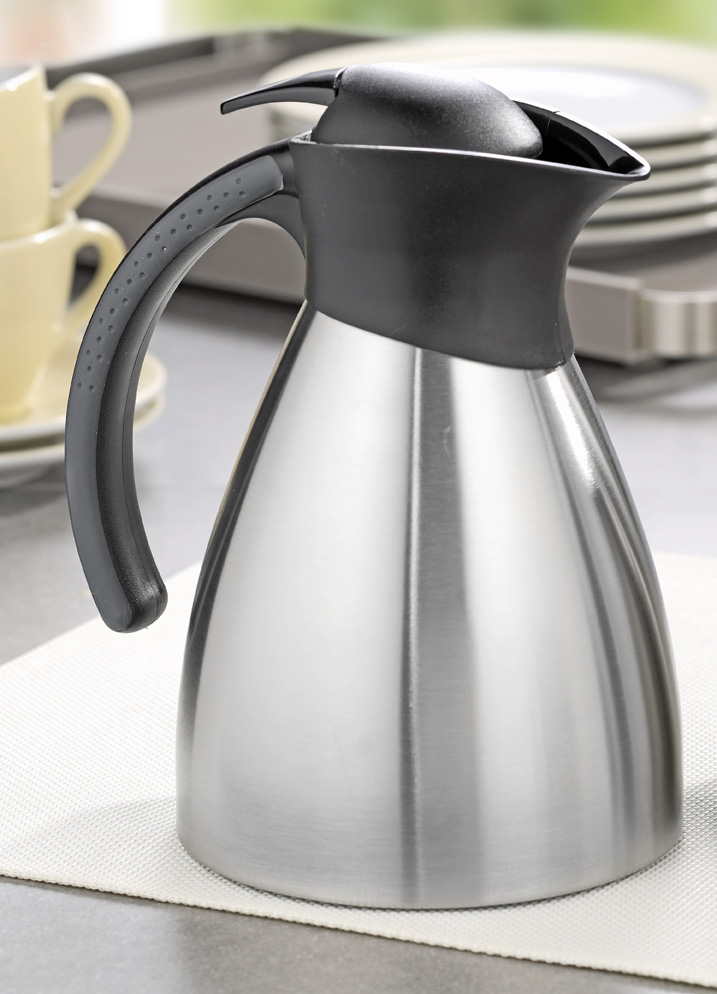 alfi Isolierkanne Bono TT 1,0 l satin finish. TopTherm VAKUUM-EDELSTAHLKÖRPER - Ausgieß-System Kunststoff , schwarz