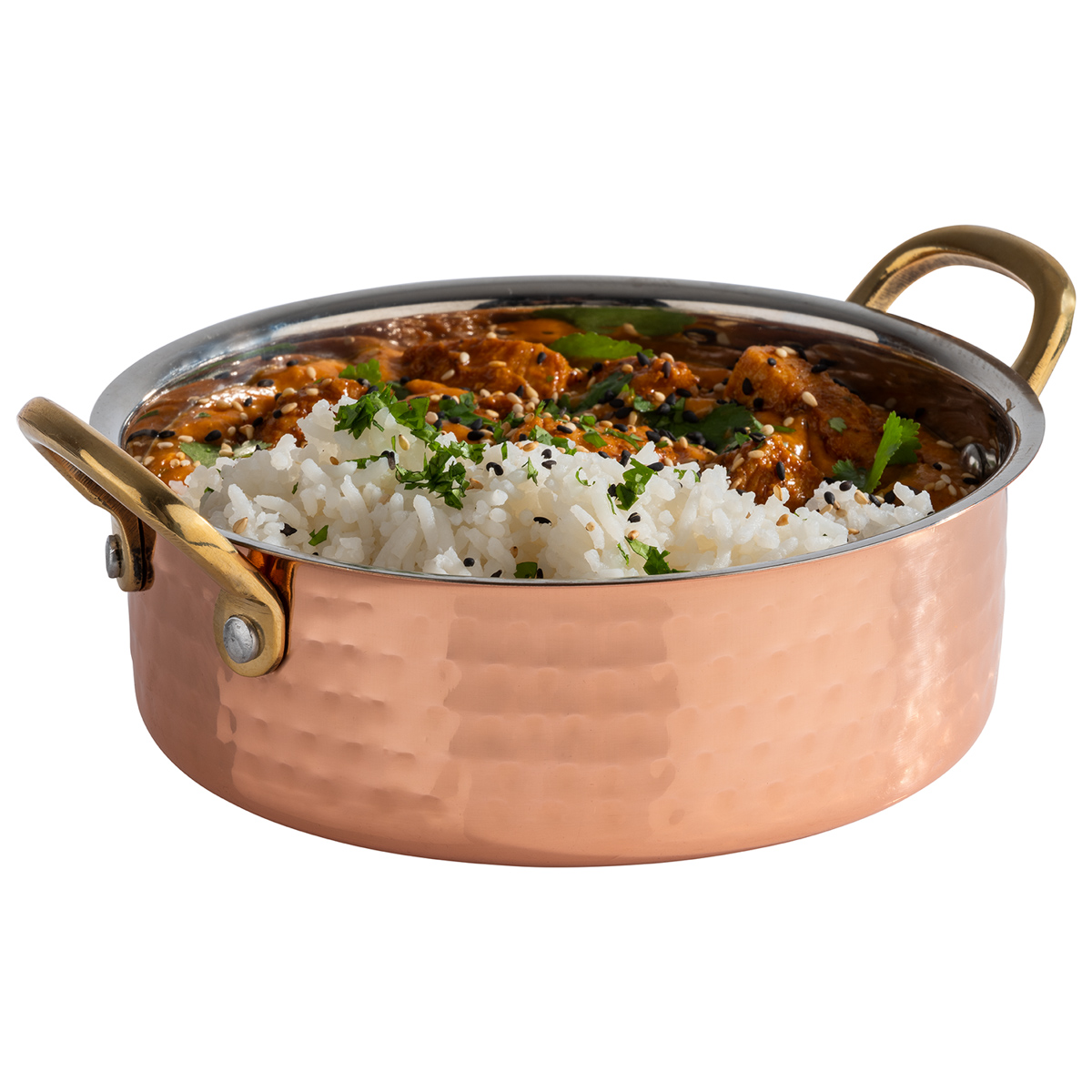 Serviertöpfchen -MUMBAI-, Ø 16 cm, H: 5 cm, Edelstahl, Kupfer-Look, gehämmerte Oberfläche, 0,7 Liter,