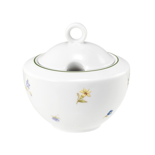 Seltmann Zuckerdose 2 0,28 l, rund, Form: Community, Dekor: 57389 Streublume grüne Linie, hohe Kantenschlagfestigkeit, Made in Germany