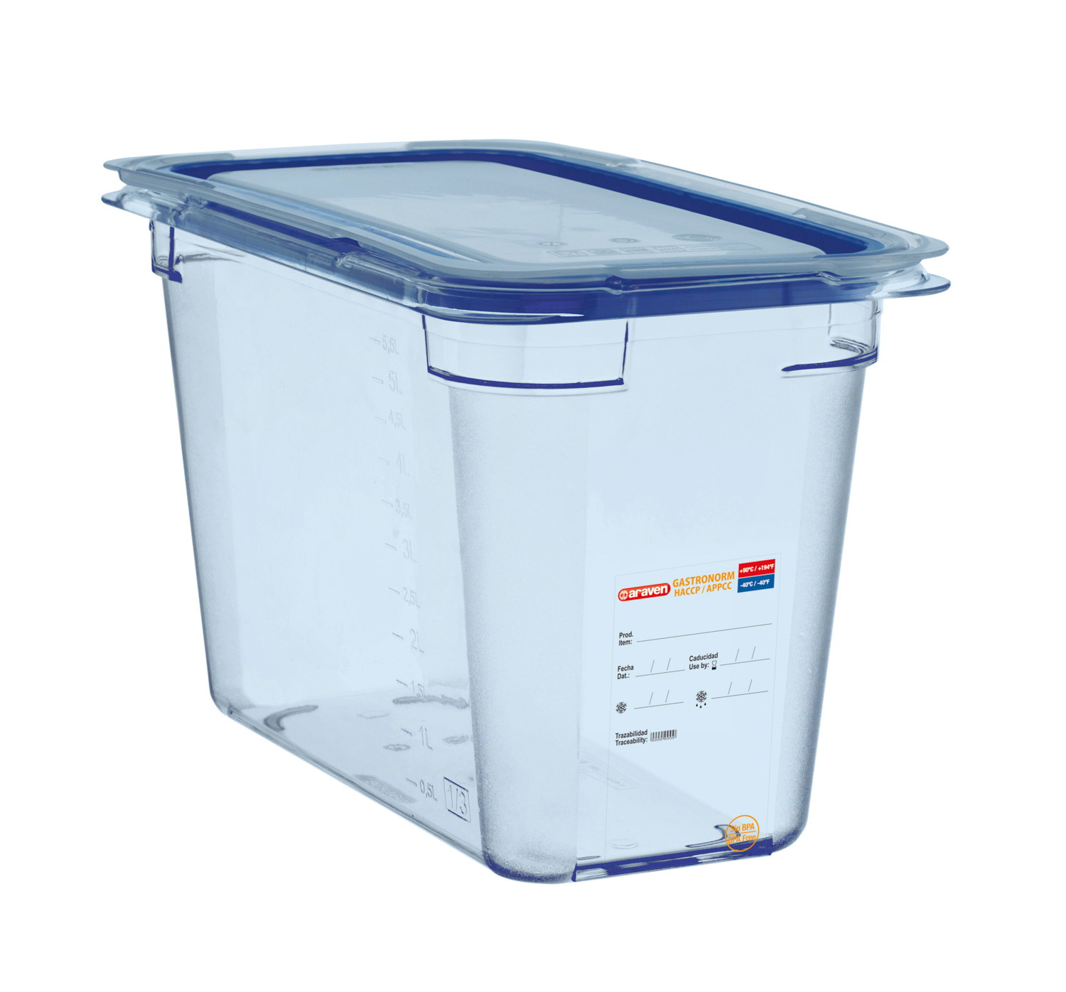 ARAVEN luftdichter Behälter mit Deckel GN 1/3 200mm Höhe und 6 Liter Fassungsvermögen, BPA-frei