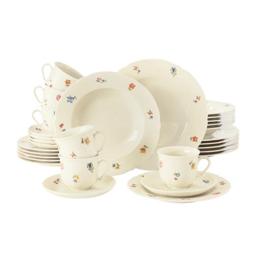 Seltmann Kombiservice 30-teilig A, rund mit Relief, Form: Marieluise, Dekor: 44714 Blütenmeer, hohe Kantenschlagfestigkeit, Made in