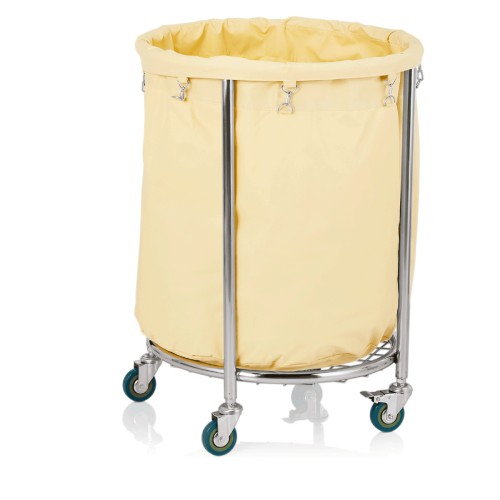 Ersatzwäschesack. 4 schwenkbare Rollen à Ø 7,5 cm, davon 2 mit Feststeller, Rohrrahmen Ø 2,5 cm. Material: Polyester. Durchmesser: 60 cm.