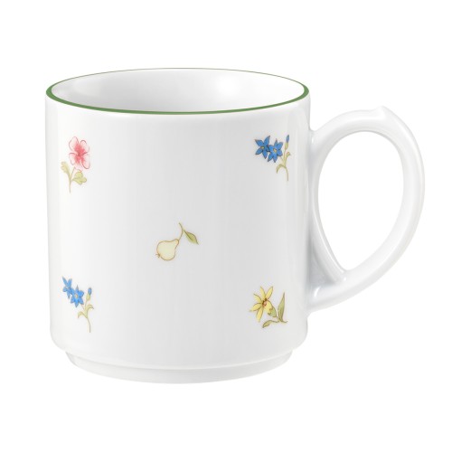 Seltmann Becher mit Henkel 0,28 l, rund, Form: Community, Dekor: 57389 Streublume grüne Linie, hohe Kantenschlagfestigkeit, Made in Germany