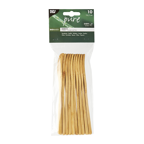 10 Gabeln, Bambus "pure" 16,5 cm von PAPSTAR