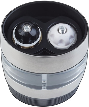 2 in 1 Salz u. Pfeffermühle 6 x 4,5 cm H: 9,5 cm Edelstahl, Acryl Keramikmahlwerk Mahlgrad einstellbar nicht