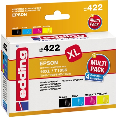 edding Tintenpatrone Epson T1631/T1632/T1633/T1634 EDD-422 schwarz, mehrfarbig 4 St./Pack.