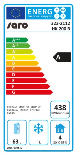 SARO Lagerkühlschrank - schwarz, Modell HK 200 B - Material: (Gehäuse) Stahl einbrennlackiert, schwarz; (Innenraum) Kunststoff, weiß - Tür