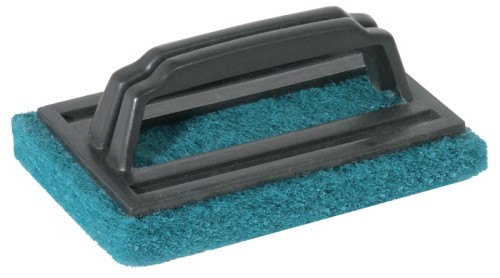 Reinigungsschwamm grüner Schwamm aus Polyethylen, mit schwarzem Griff aus Polycarbonat Länge: 15 cm, Breite: 9 cm, Stärke: 2 cm