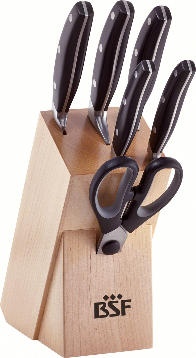 Messerblockset, 7-tlg, Schwarz, Beige, Serie: Daytona. Marke: BSF