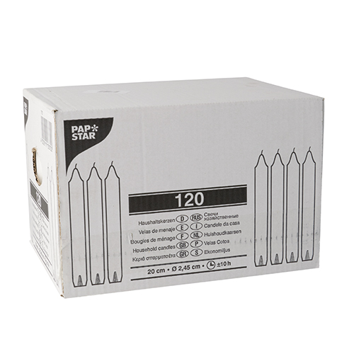 120 Haushaltskerzen mit Dornloch Ø 2,45 cm · 20 cm weiss von PAPSTAR