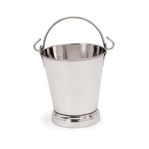 Eimer, mit Bodenreifen. Material: Chromnickelstahl. Inhalt in Litern: 10. Maße: Höhe: 310 mm
