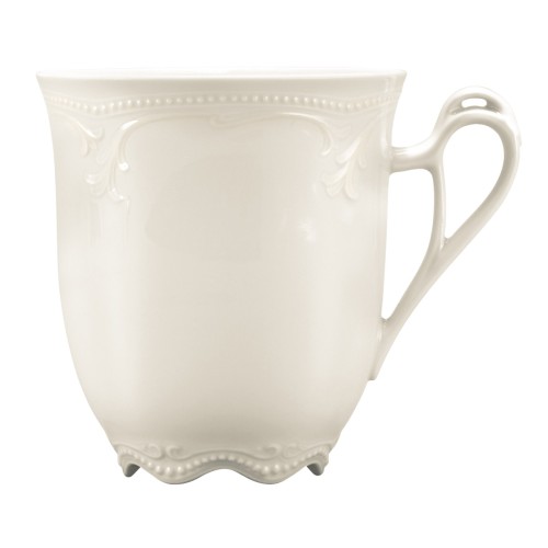 Seltmann Becher mit Henkel 0,33 l, rund mit Relief, Form: Rubin, weiss cream, hohe Kantenschlagfestigkeit, Made in Germany