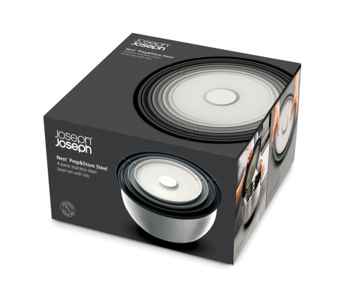 Joseph Joseph Nest Prep&Store Steel - 4-teiliges Edelstahlschüsseln-Set mit Deckeln