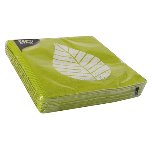 20 Servietten, 3-lagig 1/4-Falz 25 cm x 25 cm grün "Graphic Leaves" von PAPSTAR