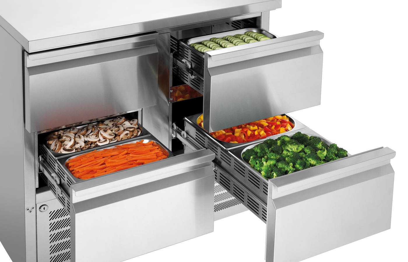 Bartscher Mini-Kühltisch 900S4 | AnzahlSchubladen: 4 | Maße: 90 x 70 x 88,0 cm. Gewicht:79 kg