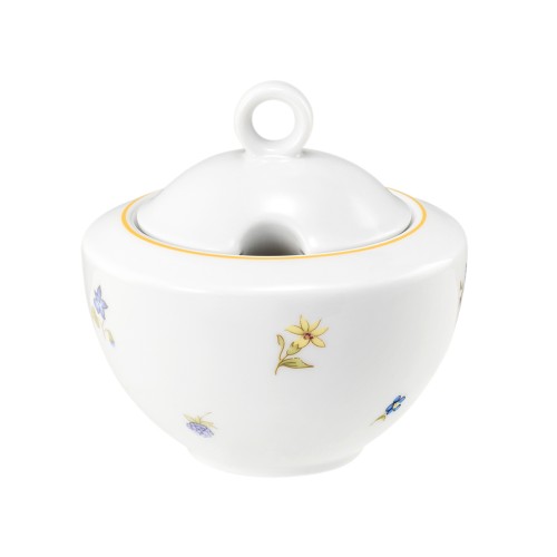 Seltmann Zuckerdose 2 0,28 l, rund, Form: Community, Dekor: 57387 Streublume gelbe Linie, hohe Kantenschlagfestigkeit, Made in Germany