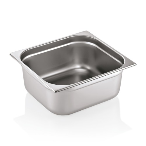 GN 2/3 Behälter, Materialstärke 0,7 mm. Material: Chromnickelstahl 18/8. Serie: GN 90. Inhalt in Litern: 12,5. Maße: Höhe: 150 mm