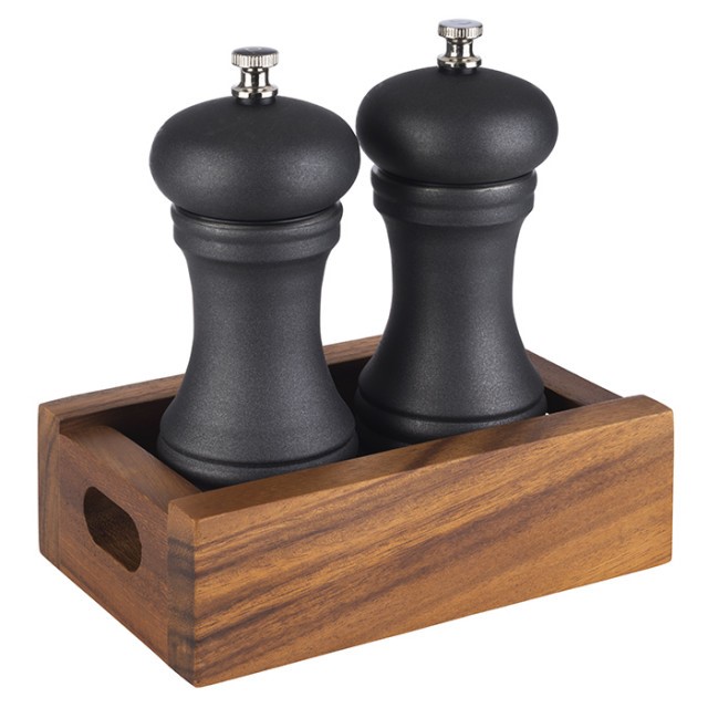 APS Holzbox -TABLE-, 15 x 9,5 cm, H: 5 cm, Akazienholz, Platz für ca. 20 Teebeutel, Platz für 2 Mühlen, innen: 12 x 6,5 cm